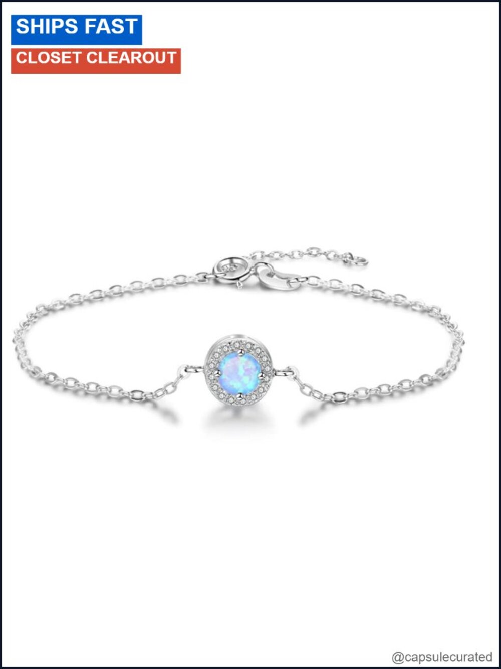 14K White Gold Over 925 Silver Opal Moissanite Halo Chain Bracelet for Women